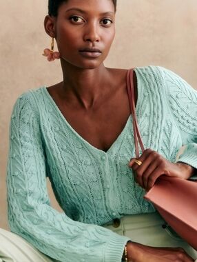 Sezane Sea Green Cotton Beryl Cardigan, M